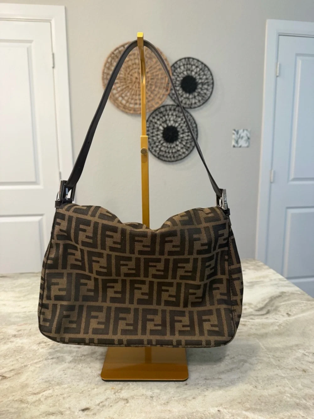 Fendi Brown and Dark Brown FF Canvas Baguette Bag - Picture 2 of 2